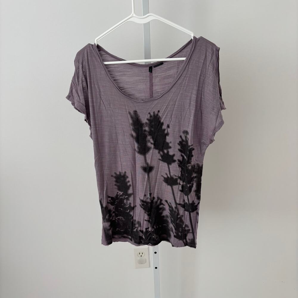 Stile Benetton Vintage EUC Women's Purple Knit Top Black Floral Design XS